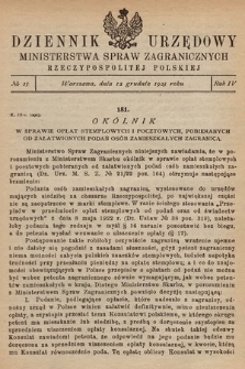Dziennik Urzędowy Ministerstwa Spraw Zagranicznych Rzeczypospolitej Polskiej. 1923, nr 15