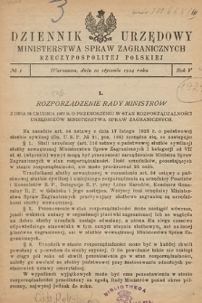 Dziennik Urzędowy Ministerstwa Spraw Zagranicznych Rzeczypospolitej Polskiej. 1924, nr 1