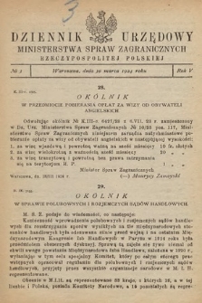 Dziennik Urzędowy Ministerstwa Spraw Zagranicznych Rzeczypospolitej Polskiej. 1924, nr 3