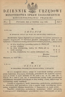Dziennik Urzędowy Ministerstwa Spraw Zagranicznych Rzeczypospolitej Polskiej. 1924, nr 4