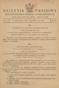 Dziennik Urzędowy Ministerstwa Spraw Zagranicznych Rzeczypospolitej Polskiej. 1924, nr 11