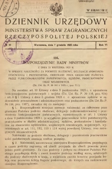 Dziennik Urzędowy Ministerstwa Spraw Zagranicznych Rzeczypospolitej Polskiej. 1925, nr 10