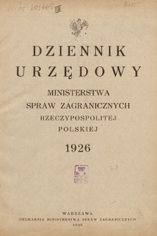 Dziennik Urzędowy Ministerstwa Spraw Zagranicznych Rzeczypospolitej Polskiej. 1926, skorowidz