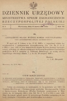 Dziennik Urzędowy Ministerstwa Spraw Zagranicznych Rzeczypospolitej Polskiej. 1926, nr 2