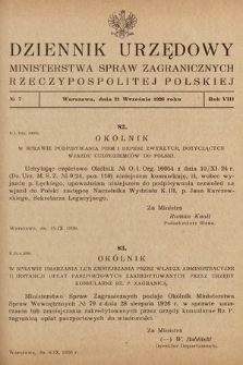 Dziennik Urzędowy Ministerstwa Spraw Zagranicznych Rzeczypospolitej Polskiej. 1926, nr 7
