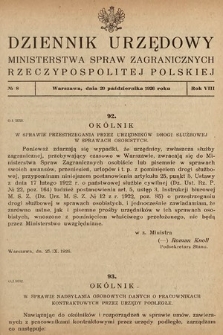 Dziennik Urzędowy Ministerstwa Spraw Zagranicznych Rzeczypospolitej Polskiej. 1926, nr 8