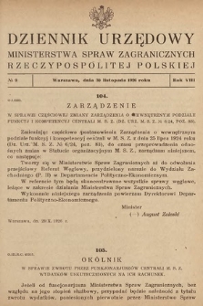 Dziennik Urzędowy Ministerstwa Spraw Zagranicznych Rzeczypospolitej Polskiej. 1926, nr 9