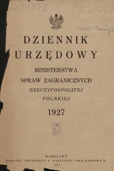 Dziennik Urzędowy Ministerstwa Spraw Zagranicznych Rzeczypospolitej Polskiej. 1927, skorowidz