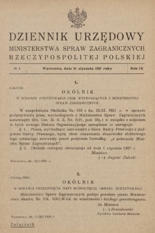 Dziennik Urzędowy Ministerstwa Spraw Zagranicznych Rzeczypospolitej Polskiej. 1927, nr 1
