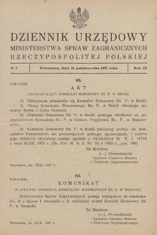 Dziennik Urzędowy Ministerstwa Spraw Zagranicznych Rzeczypospolitej Polskiej. 1927, nr 7