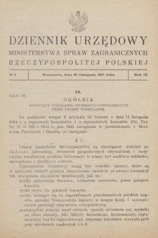 Dziennik Urzędowy Ministerstwa Spraw Zagranicznych Rzeczypospolitej Polskiej. 1927, nr 9