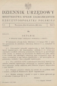 Dziennik Urzędowy Ministerstwa Spraw Zagranicznych Rzeczypospolitej Polskiej. 1928, nr 4