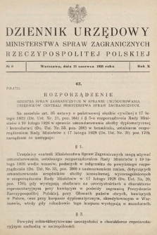 Dziennik Urzędowy Ministerstwa Spraw Zagranicznych Rzeczypospolitej Polskiej. 1928, nr 6