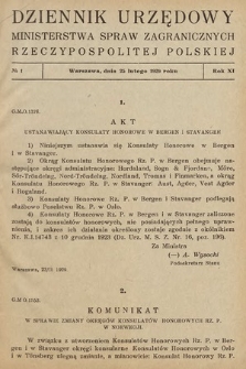 Dziennik Urzędowy Ministerstwa Spraw Zagranicznych Rzeczypospolitej Polskiej. 1929, nr 1