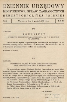 Dziennik Urzędowy Ministerstwa Spraw Zagranicznych Rzeczypospolitej Polskiej. 1929, nr 11