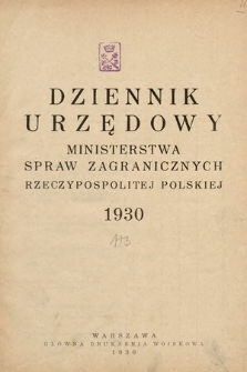 Dziennik Urzędowy Ministerstwa Spraw Zagranicznych Rzeczypospolitej Polskiej. 1930, skorowidz