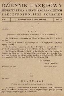 Dziennik Urzędowy Ministerstwa Spraw Zagranicznych Rzeczypospolitej Polskiej. 1930, nr 4