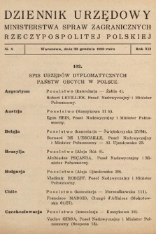 Dziennik Urzędowy Ministerstwa Spraw Zagranicznych Rzeczypospolitej Polskiej. 1930, nr 8
