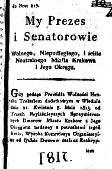 Dziennik Rozporządzeń Rządowych Wolnego, Niepodległego i Ściśle Neutralnego Miasta Krakowa i jego Okręgu. 1817