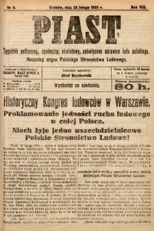 Piast : tygodnik polityczny, społeczny, oświatowy, poświęcony sprawom ludu polskiego : Naczelny organ Polskiego Stronnictwa Ludowego. 1920, nr 8