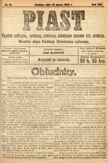 Piast : tygodnik polityczny, społeczny, oświatowy, poświęcony sprawom ludu polskiego : Naczelny organ Polskiego Stronnictwa Ludowego. 1920, nr 13