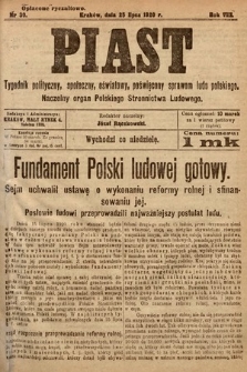 Piast : tygodnik polityczny, społeczny, oświatowy, poświęcony sprawom ludu polskiego : Naczelny organ Polskiego Stronnictwa Ludowego. 1920, nr 30