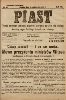 Piast : tygodnik polityczny, społeczny, oświatowy, poświęcony sprawom ludu polskiego : Naczelny organ Polskiego Stronnictwa Ludowego. 1920, nr 40