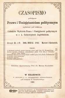 Czasopismo Poświęcone Prawu i Umiejętnościom Politycznym. 1864, nr 3-4