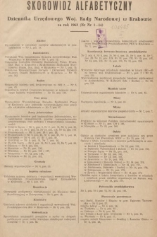 Dziennik Urzędowy Wojewódzkiej Rady Narodowej w Krakowie. 1962, skorowidz alfabetyczny