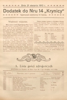 Dodatek do Nru 14 "Krynicy". 1910 