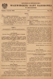 Dziennik Urzędowy Wojewódzkiej Rady Narodowej w Krakowie. 1952, nr 1