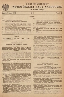 Dziennik Urzędowy Wojewódzkiej Rady Narodowej w Krakowie. 1952, nr 3