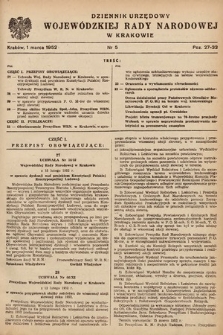 Dziennik Urzędowy Wojewódzkiej Rady Narodowej w Krakowie. 1952, nr 5