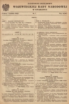Dziennik Urzędowy Wojewódzkiej Rady Narodowej w Krakowie. 1952, nr 7