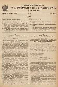 Dziennik Urzędowy Wojewódzkiej Rady Narodowej w Krakowie. 1952, nr 12