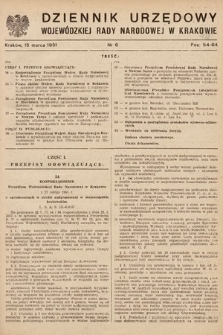 Dziennik Urzędowy Wojewódzkiej Rady Narodowej w Krakowie. 1951, nr 6