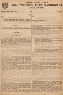 Dziennik Urzędowy Wojewódzkiej Rady Narodowej w Krakowie. 1954, nr 1