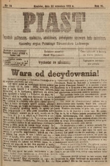 Piast : tygodnik polityczny, społeczny, oświatowy, poświęcony sprawom ludu polskiego : Naczelny organ Polskiego Stronnictwa Ludowego. 1918, nr 38