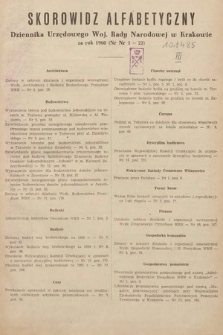Dziennik Urzędowy Wojewódzkiej Rady Narodowej w Krakowie. 1960, skorowidz alfabetyczny