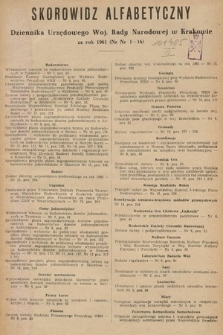 Dziennik Urzędowy Wojewódzkiej Rady Narodowej w Krakowie. 1961, skorowidz alfabetyczny