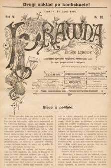 Prawda : pismo ludowe poświęcone sprawom religijnym, narodowym, politycznym, gospodarskim i rozrywce. 1899, nr 20