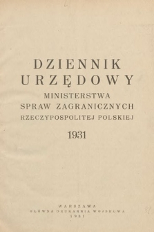 Dziennik Urzędowy Ministerstwa Spraw Zagranicznych Rzeczypospolitej Polskiej. 1931, skorowidz