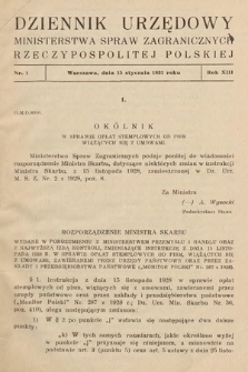Dziennik Urzędowy Ministerstwa Spraw Zagranicznych Rzeczypospolitej Polskiej. 1931, nr 1