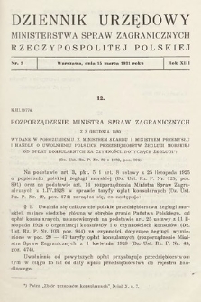 Dziennik Urzędowy Ministerstwa Spraw Zagranicznych Rzeczypospolitej Polskiej. 1931, nr 3