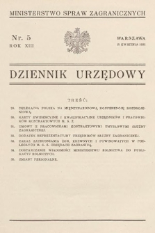 Dziennik Urzędowy. Ministerstwo Spraw Zagranicznych. 1931, nr 5