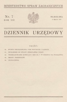 Dziennik Urzędowy. Ministerstwo Spraw Zagranicznych. 1931, nr 7