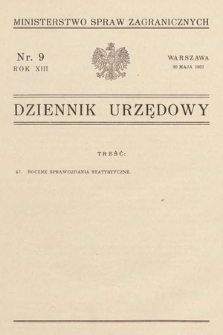 Dziennik Urzędowy. Ministerstwo Spraw Zagranicznych. 1931, nr 9