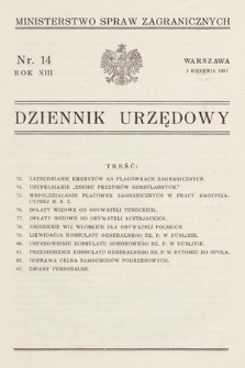 Dziennik Urzędowy. Ministerstwo Spraw Zagranicznych. 1931, nr 14