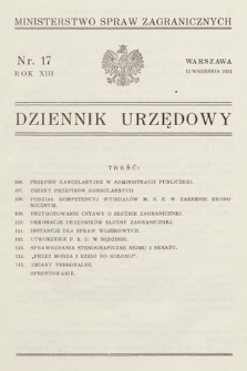 Dziennik Urzędowy. Ministerstwo Spraw Zagranicznych. 1931, nr 17