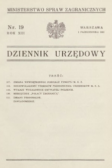 Dziennik Urzędowy. Ministerstwo Spraw Zagranicznych. 1931, nr 19